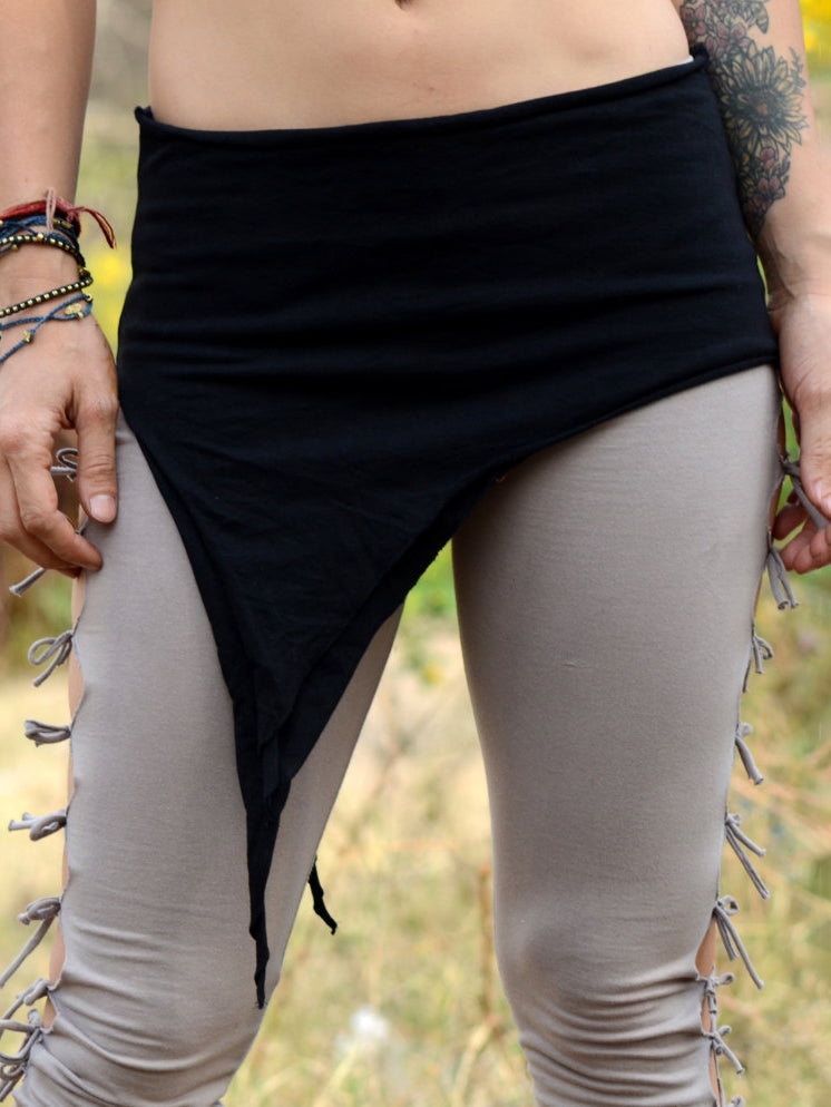 Black Pointy Pixie Double Skirt, Boho Handmade Festival & Casual Skirt