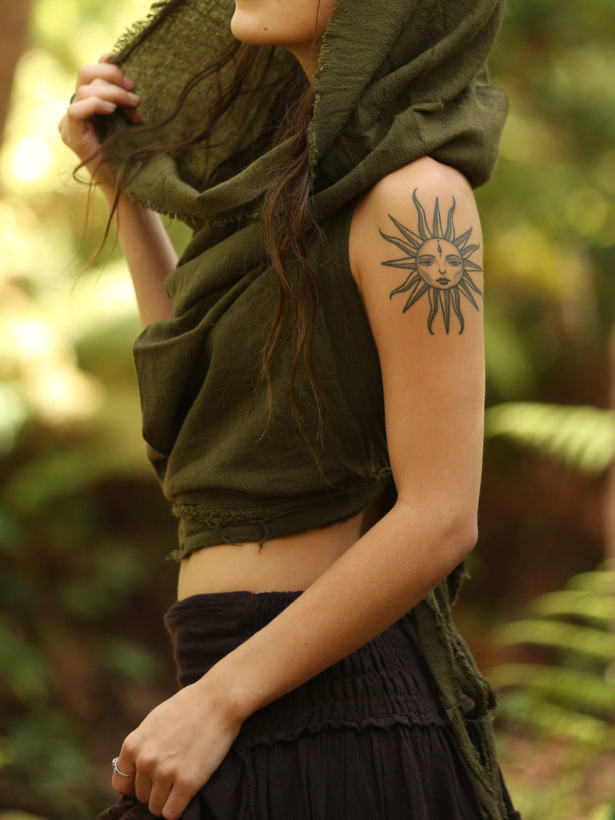 Festival Natural Cotton Hooded Top, Backless Boho Pixie Clothing