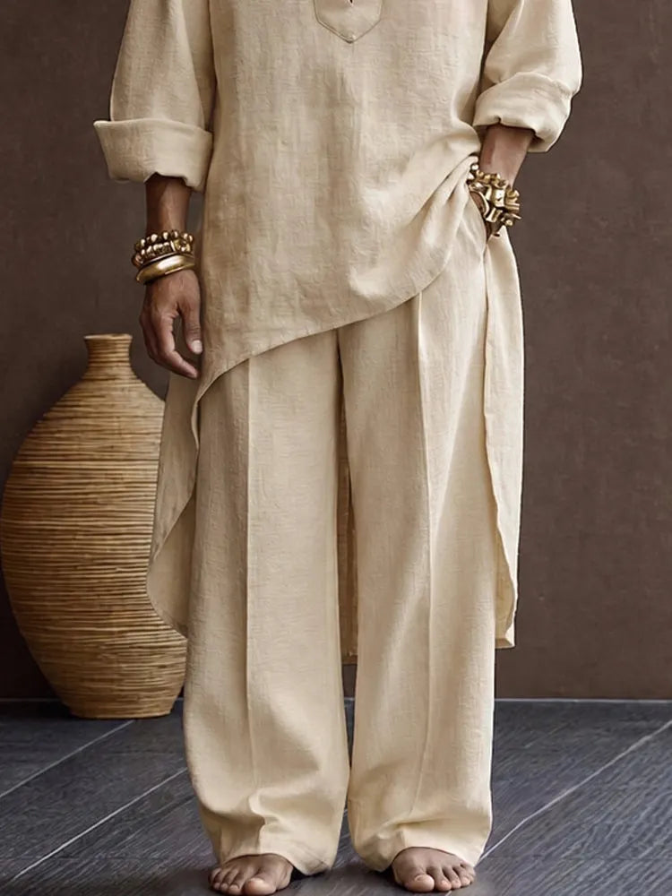 Zen-inspired 100% Cotton High Low Hem Longline Top Set