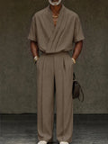 Contemporary Pleated Cross Placket Shirt Pants Set