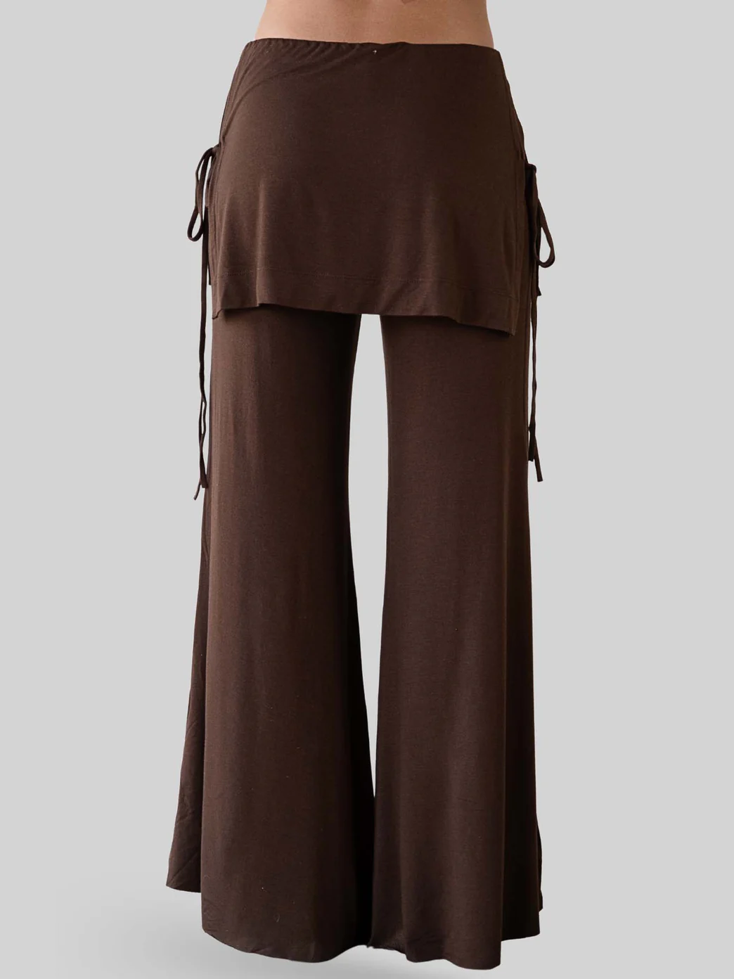Faux Two-Piece Skirt-Waistband Wide Leg Pants with Dual Adjustable Side Ties and Draped Flow