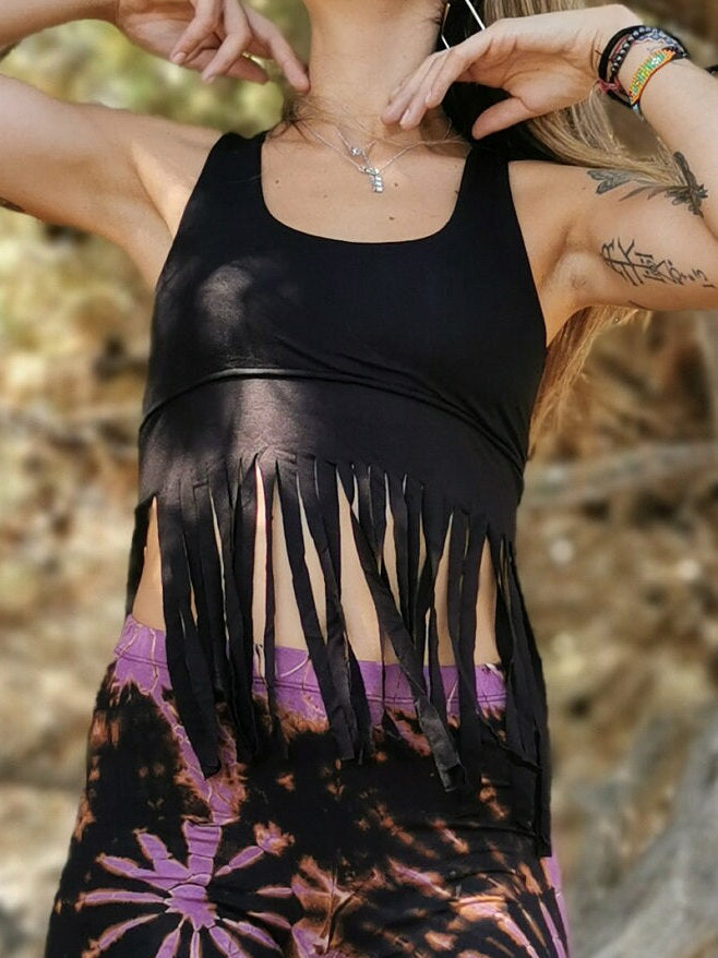 Handmade Boho Bustier Top ¨C Stretch Bamboo Lycra Fringe Top for Festivals, Yoga & Summer Wear