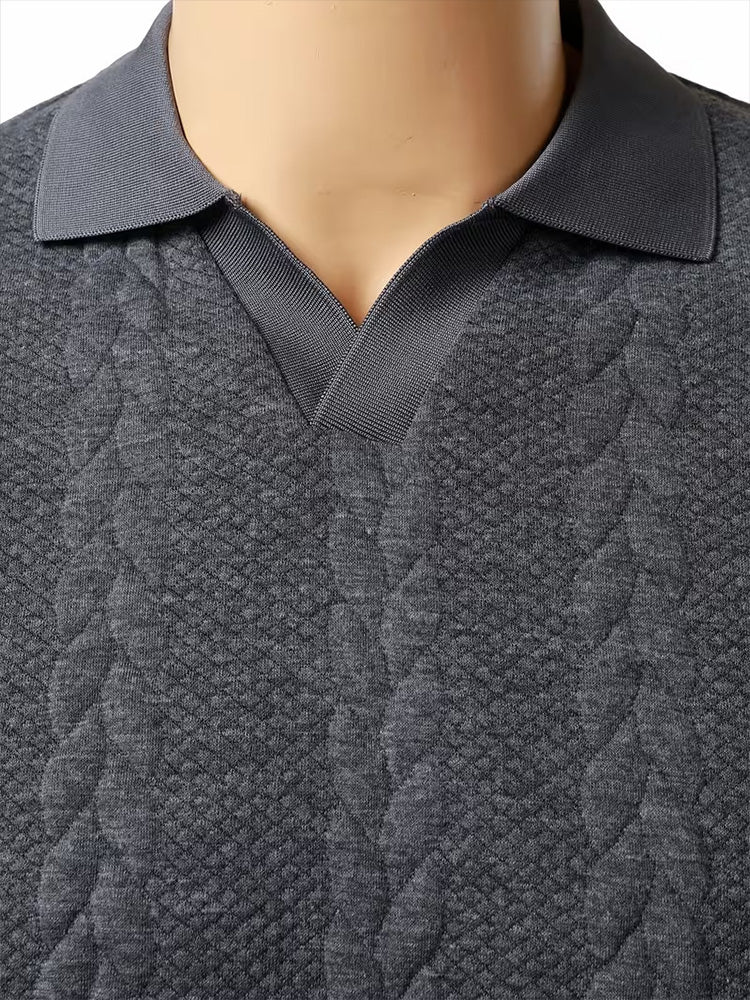 Men's Cable Knit Short Sleeve Polo Shirt