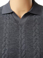 Men's Cable Knit Short Sleeve Polo Shirt