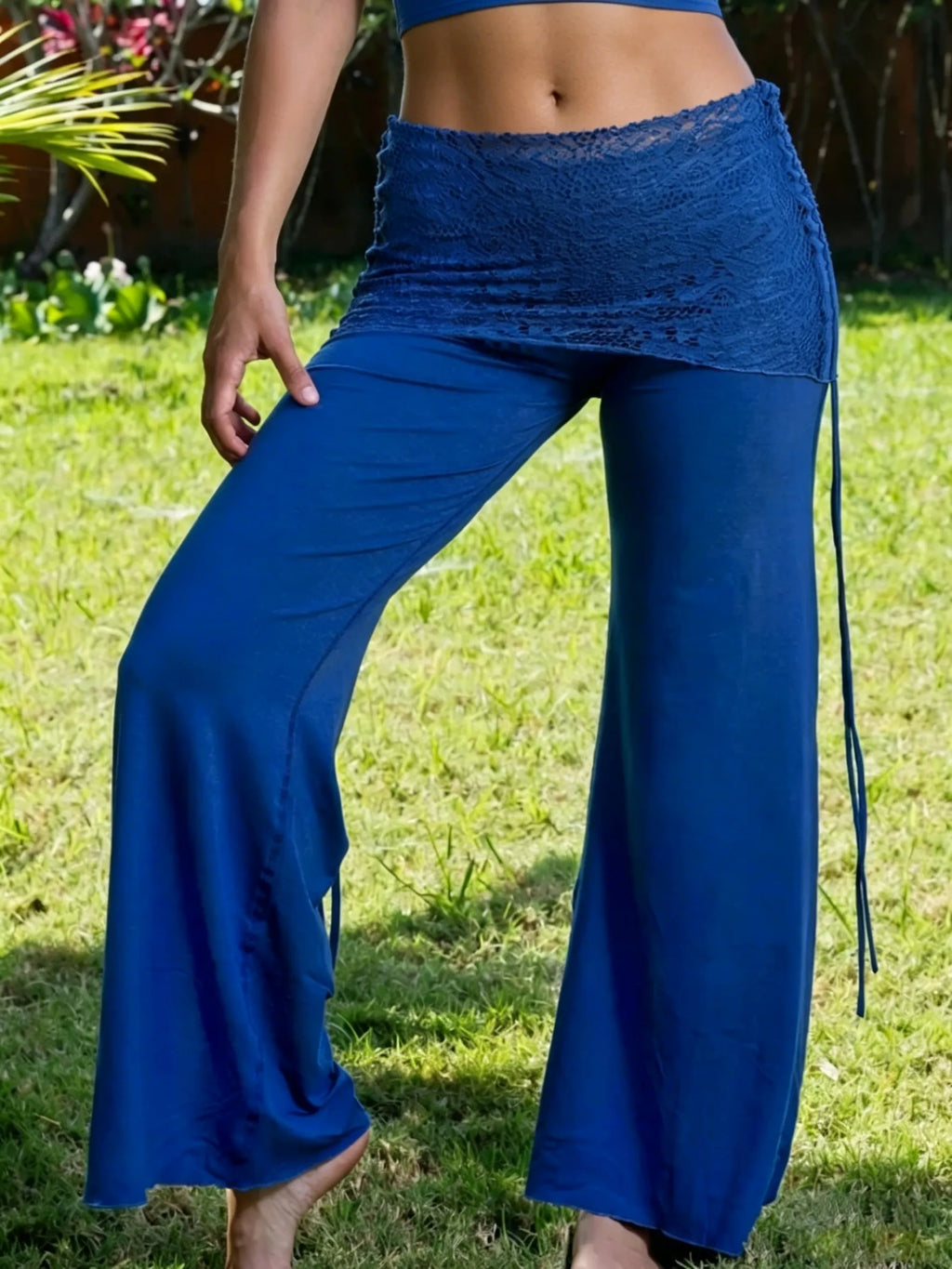 SKIRTED Wide Legs Pants, Adjustable Side Drawstrings