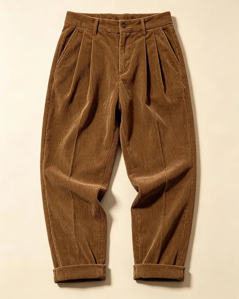 Vintage Brown Corduroy Tapered Casual Pants