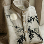 Retro Japanese Bamboo Art Casual Linen Blend Shirt