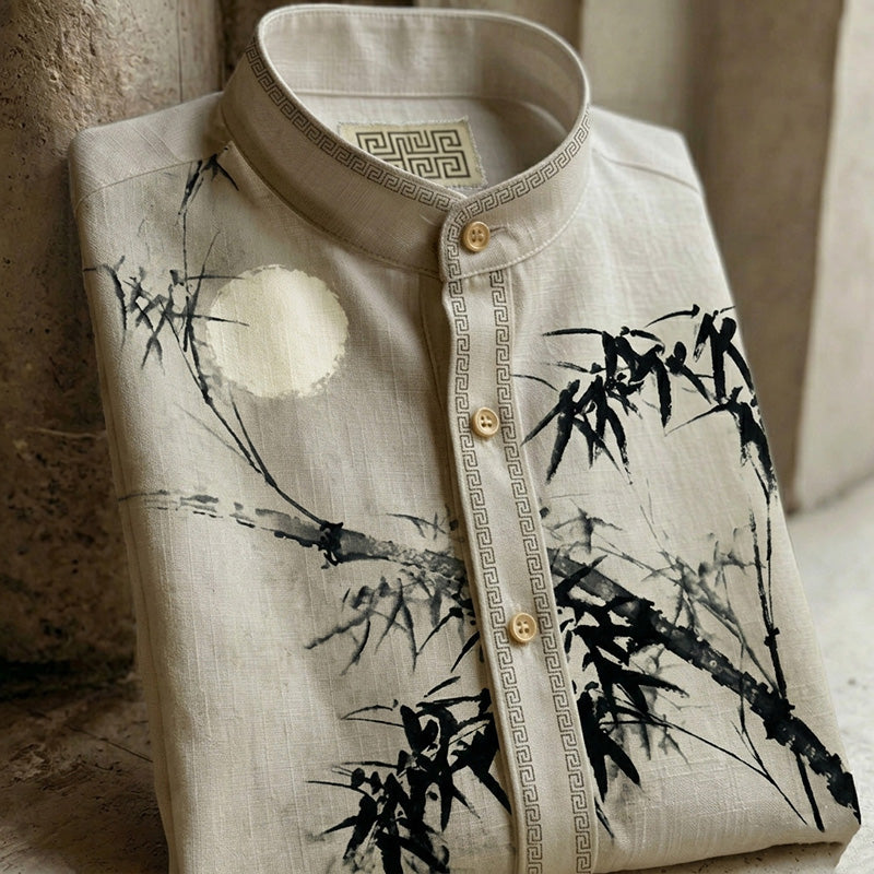 Retro Japanese Bamboo Art Casual Linen Blend Shirt