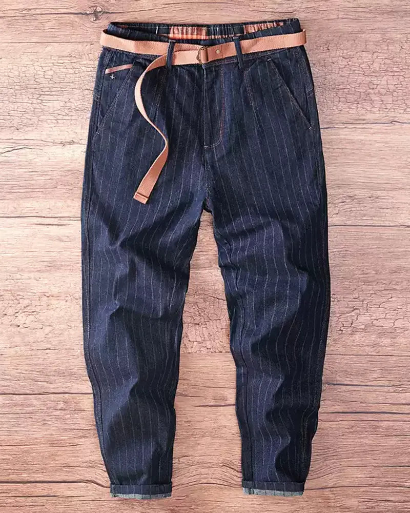 Vintage Deep©\Indigo Denim Stripe Tapered Trousers