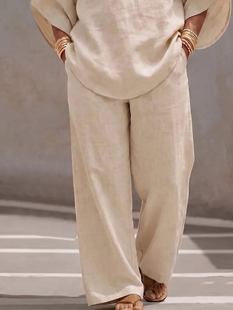 Minimalist 100% Cotton Batwing Sleeve Top and Pants Set