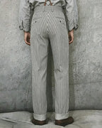 Vintage Black©\White Railroad©\Stripe High©\Waist Pleated Wide©\Leg Trousers