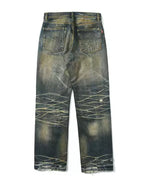 Vintage Yellow Mud Washed Distressed Jeans