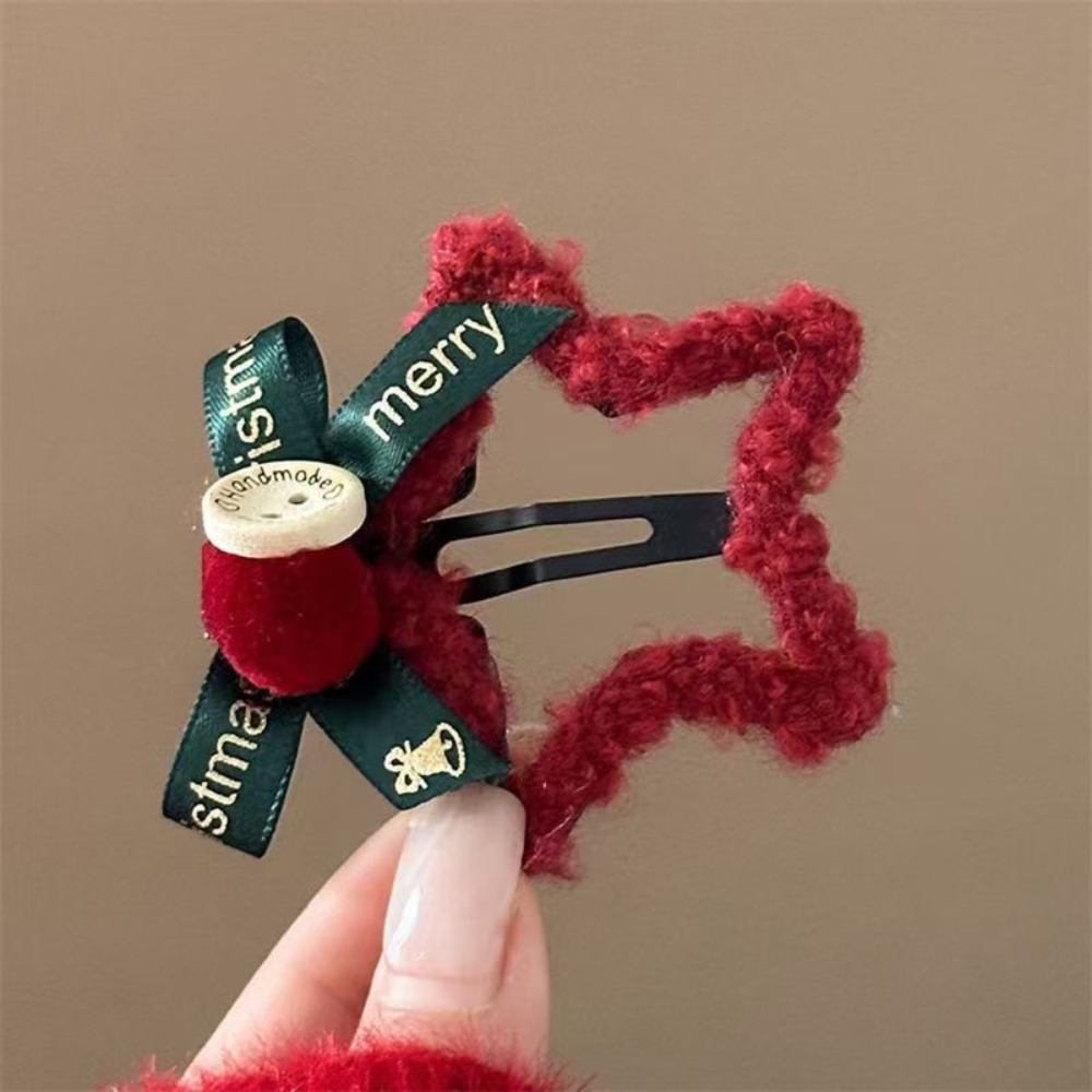 Christmas Bow Star Plush Hairpin