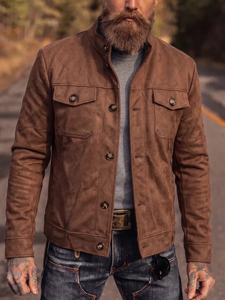 Retro Faux Suede Workwear Jacket
