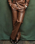 Vintage 70s Cognac Brown Tailored Flare©\Leg Leather Suit Trousers