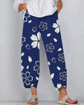 Japanese Art White Flowers Casual Pants