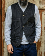 Vintage Black Wabash Stripe Multi©\Pocket Utility Cargo Vest