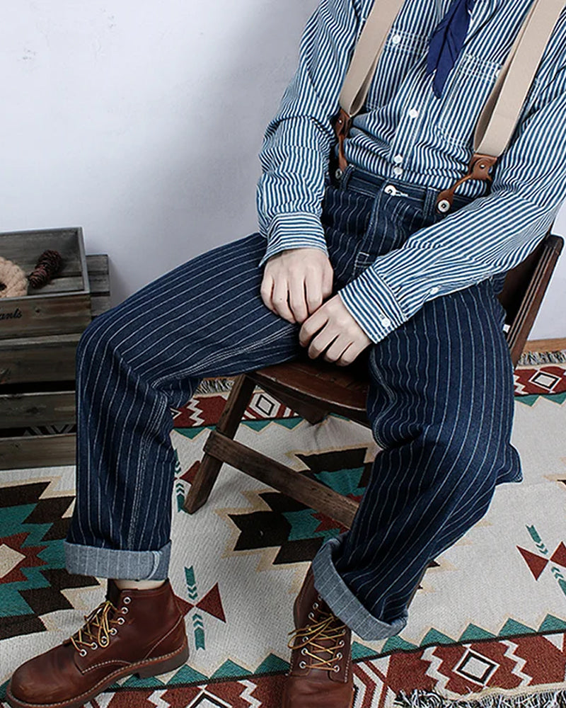 Vintage Striped  Straight Leg Pants(No shoulder straps)