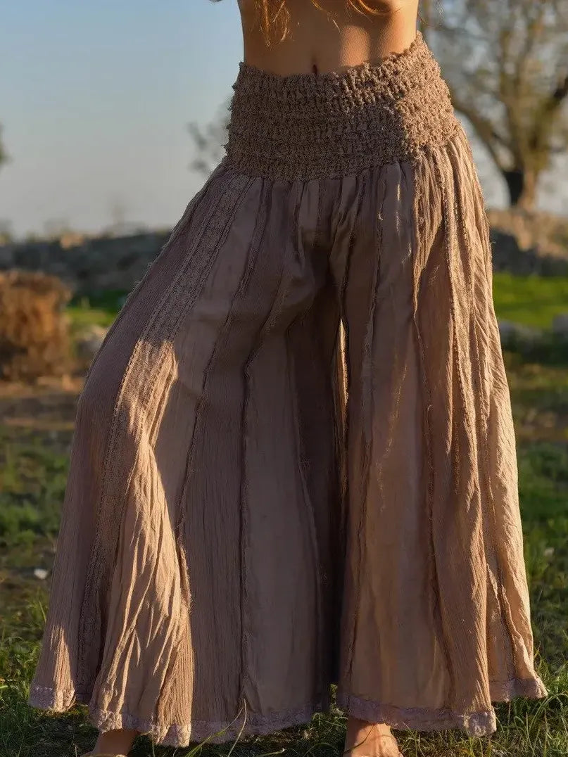 Cotton Wide Leg Pants ¨C Smocked Waist Boho Palazzo Pants