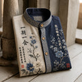 Men's Retro Floral Calligraphy Oriental Style Print Casual Stand Collar Shirt