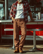 Vintage Brown Off©\White Vertical Pinstripe Wide©\Leg Trousers