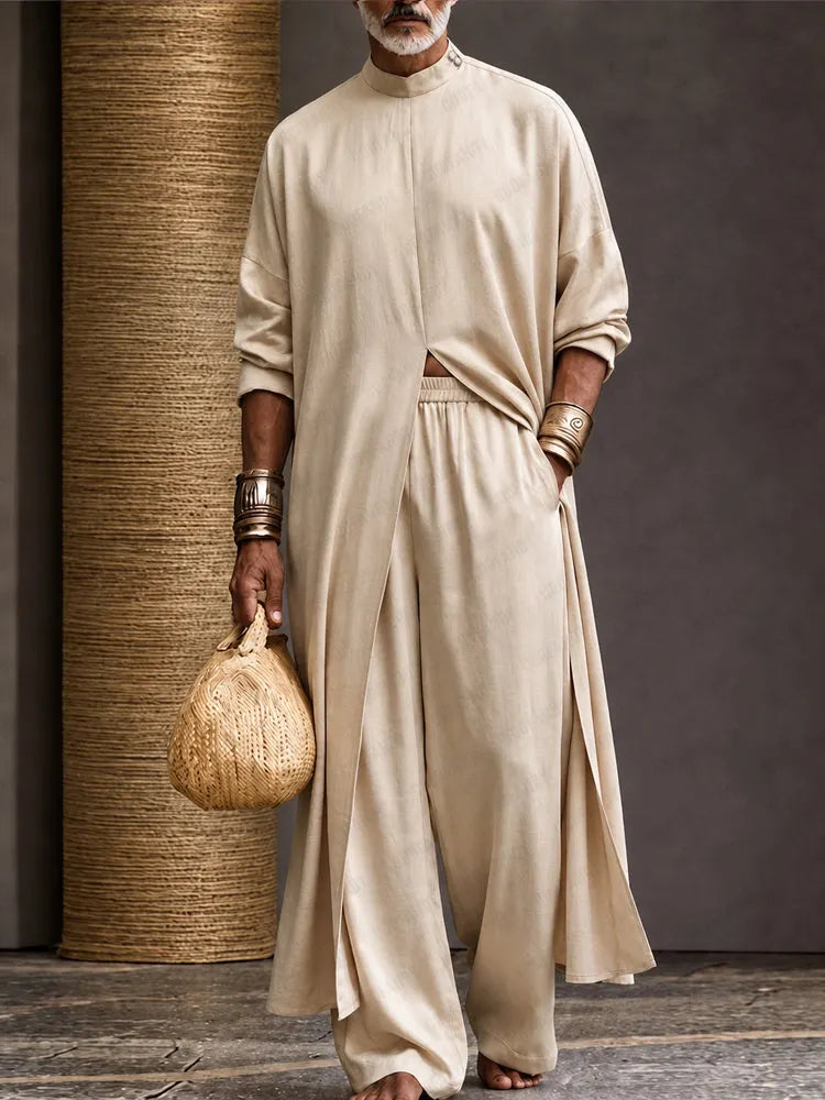 Minimalist Loose Longline Tunic Top Pants Set