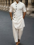 Premium Cotton Diagonal Placket Longline Top Pants Set