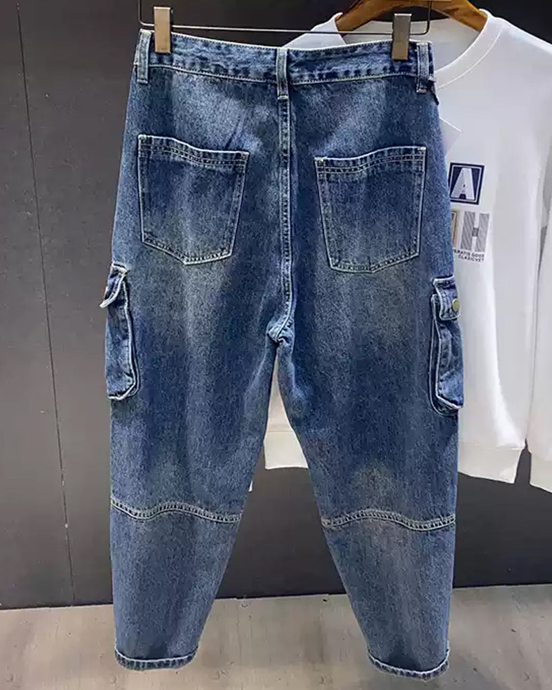 Vintage Washed Cargo Wide©\Leg Denim Pants