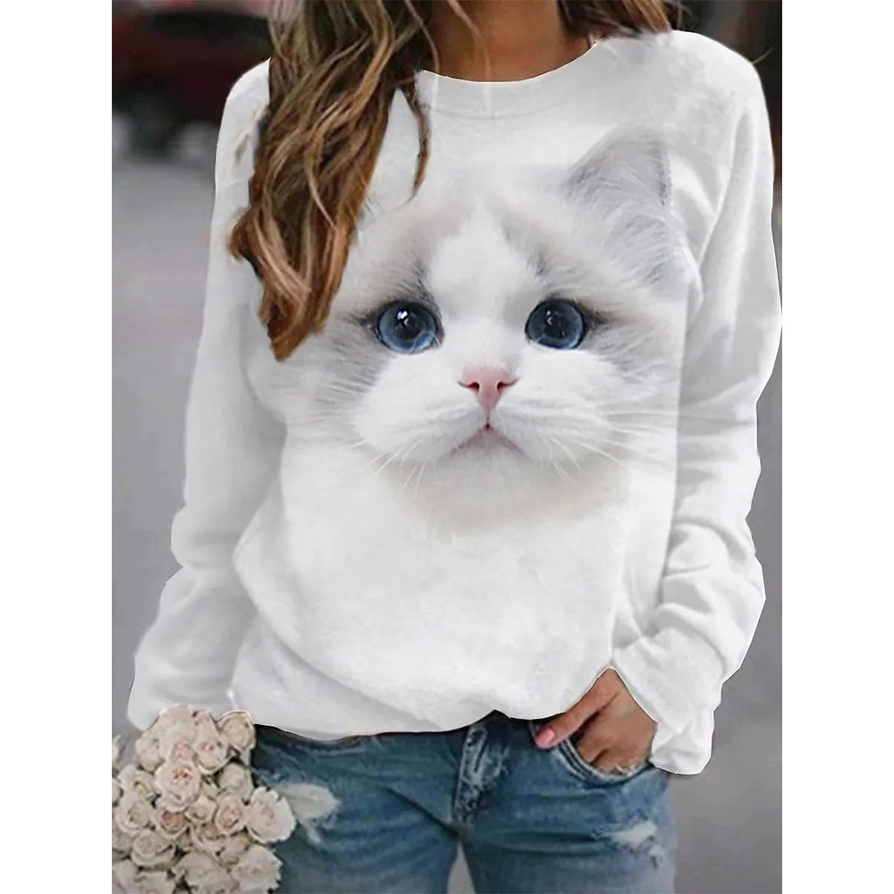 Puppy Print Women's Long Sleeve T-shirt Casual Cotton Street Clothing