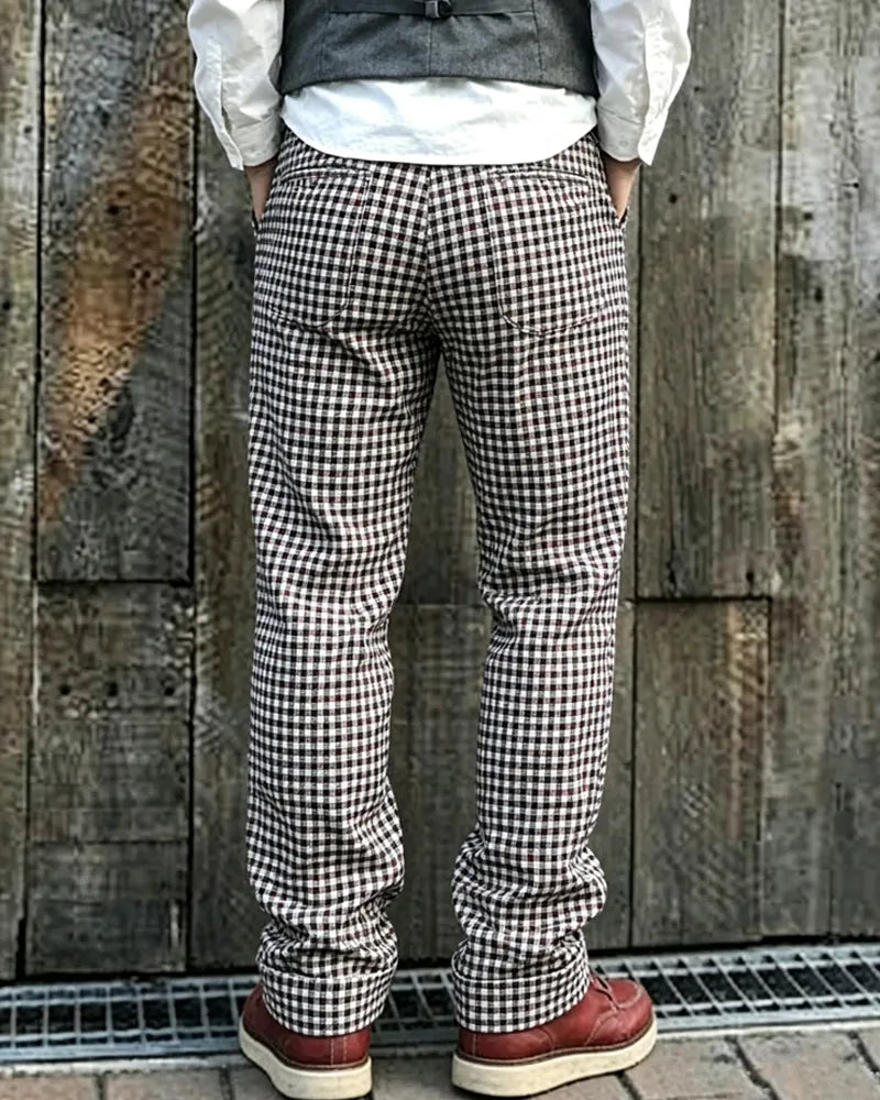 Vintage Burgundy Black Houndstooth Straight©\Leg Trousers