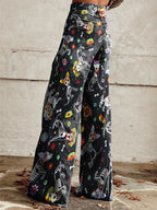 Women's Vintage Funny Dog Print Casual Wide Leg Pants