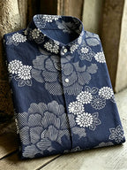 Vintage Floral Pattern Design Casual Linen Shirt