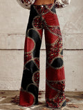 Women's Red and Black Chain Print Casual Wide Leg Pants