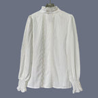 Women's Elegant  Lace Cotton And Linen Blouse