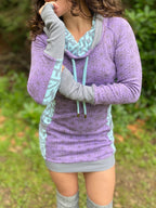 The Side Panel Portal Dress Purple Cowl Hooded Dress with Pockets