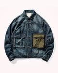 Vintage Asymmetric Canvas Patch Pocket Utilitarian Denim Jacket