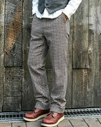 Vintage Burgundy Black Houndstooth Straight©\Leg Trousers