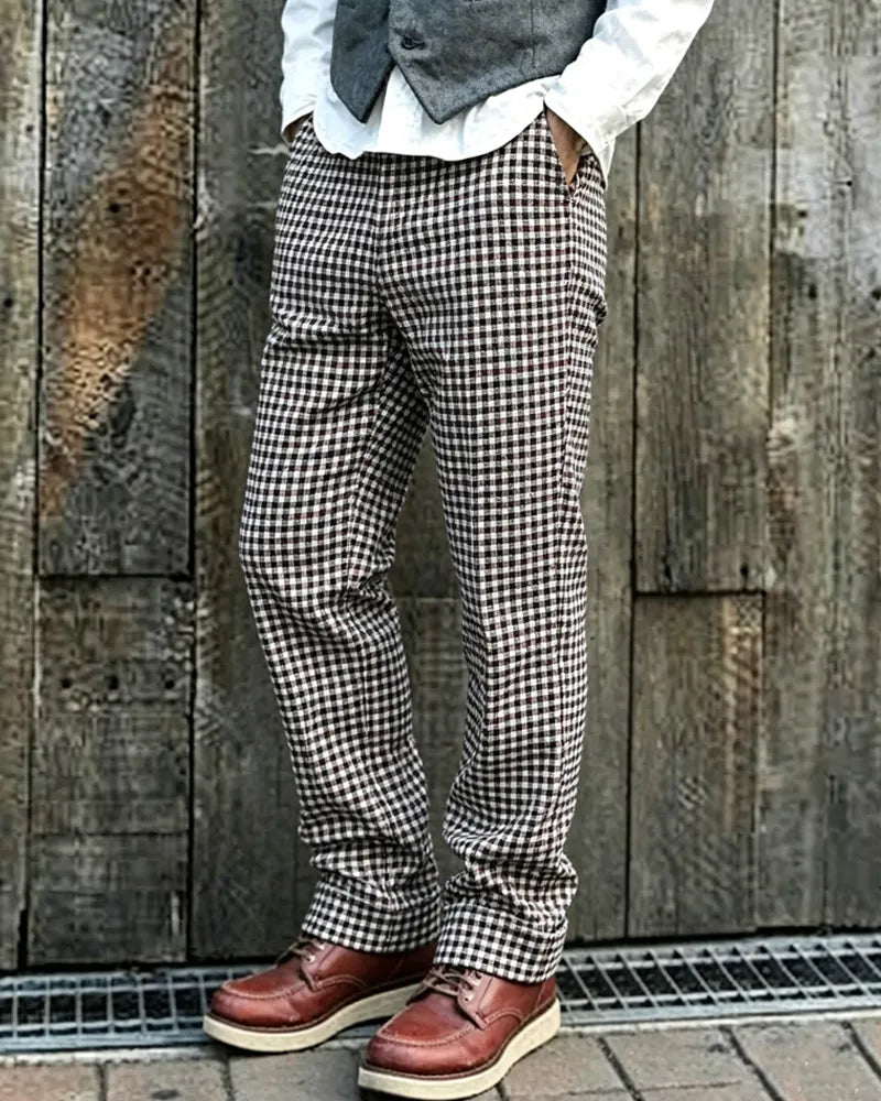 Vintage Burgundy Black Houndstooth Straight©\Leg Trousers
