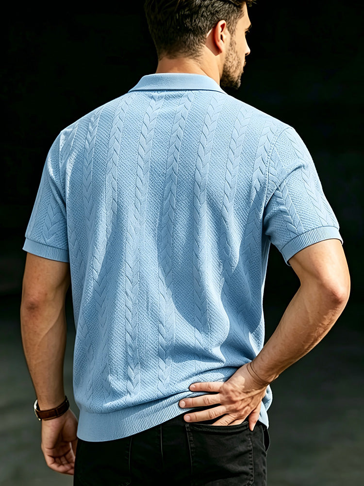 Men's Cable Knit Short Sleeve Polo Shirt