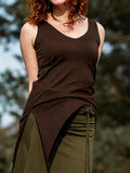 Asymmetric Slit Elf-Inspired Sleeveless Top