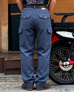Vintage Navy Railroad Stripe Multi©\Flap©\Pocket Straight©\Leg Cargo Trousers