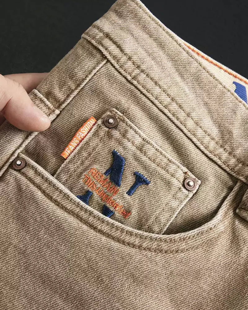 Vintage Khaki Straight©\Leg Workwear Denim Trousers