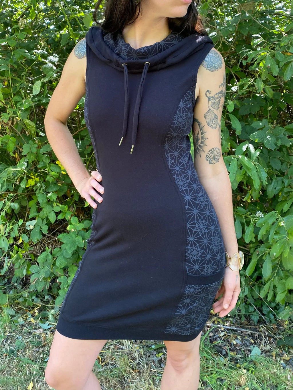 Organic Cotton Cowl Hooded Dress with Pockets