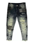 Vintage Patchwork Repair Distressed Straight©\Leg Denim Pants