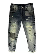 Vintage Patchwork Repair Distressed Straight©\Leg Denim Pants