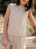 Natural Linen Raw Hem Tie Sleeveless Tank Top