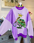 Chic Pelican Print Striped Sweatshirt