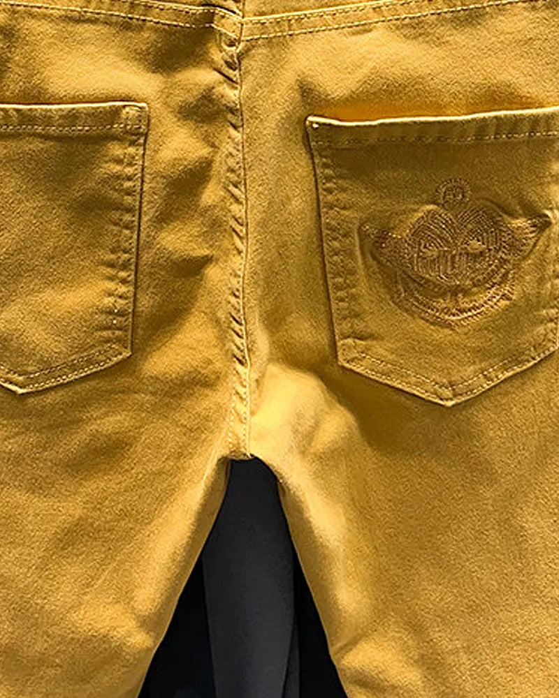 Vintage Mustard Yellow Distressed Slim Tapered Denim Jeans
