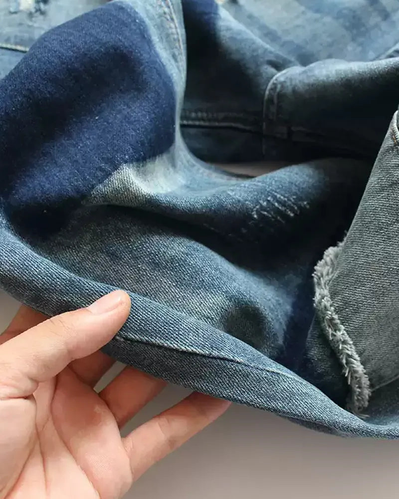 Vintage Faded©\Wash Denim Patchwork Distressed Jeans