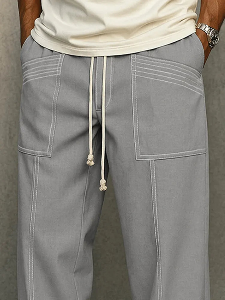 Comfy Urban Contrast Color Stitching Drawstring Pants
